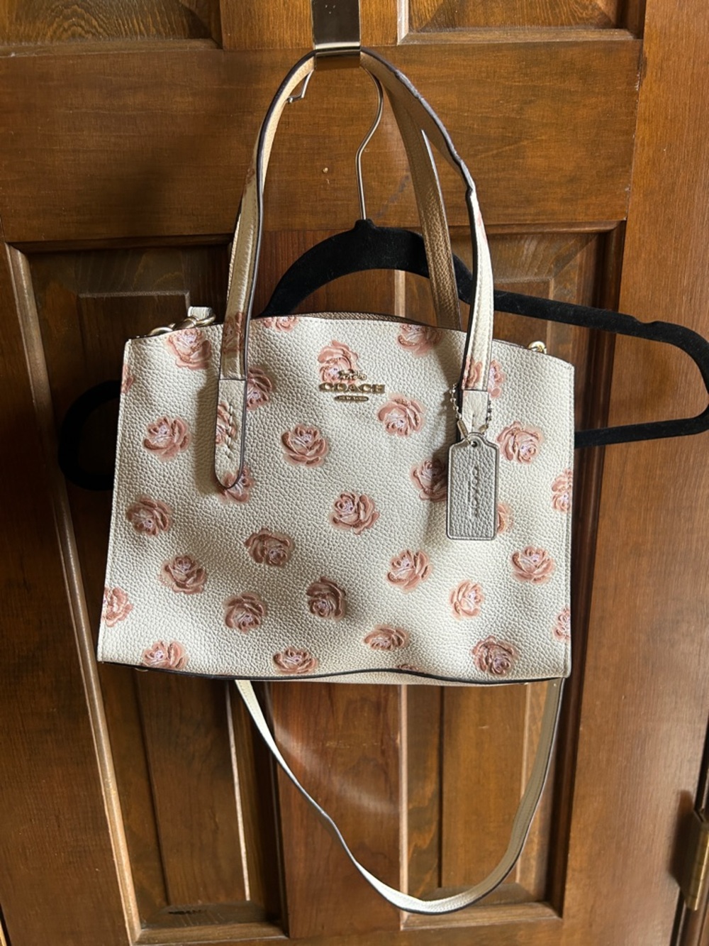 Coach Cream Tote with Dusty Pink Rose Print